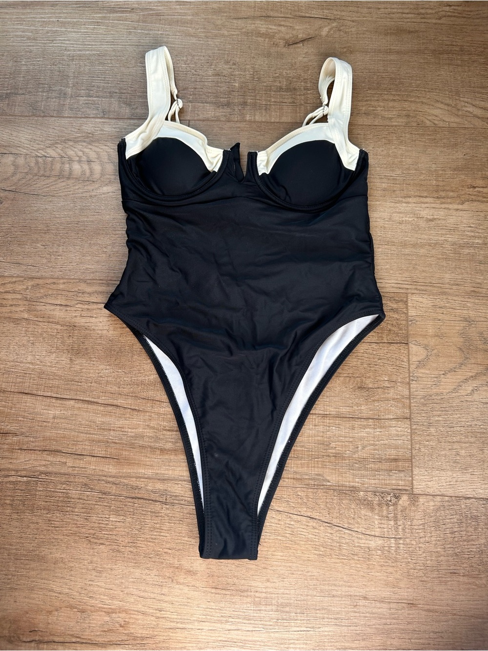 SHEIN Black One-Piece Swimsuit with White Trim
